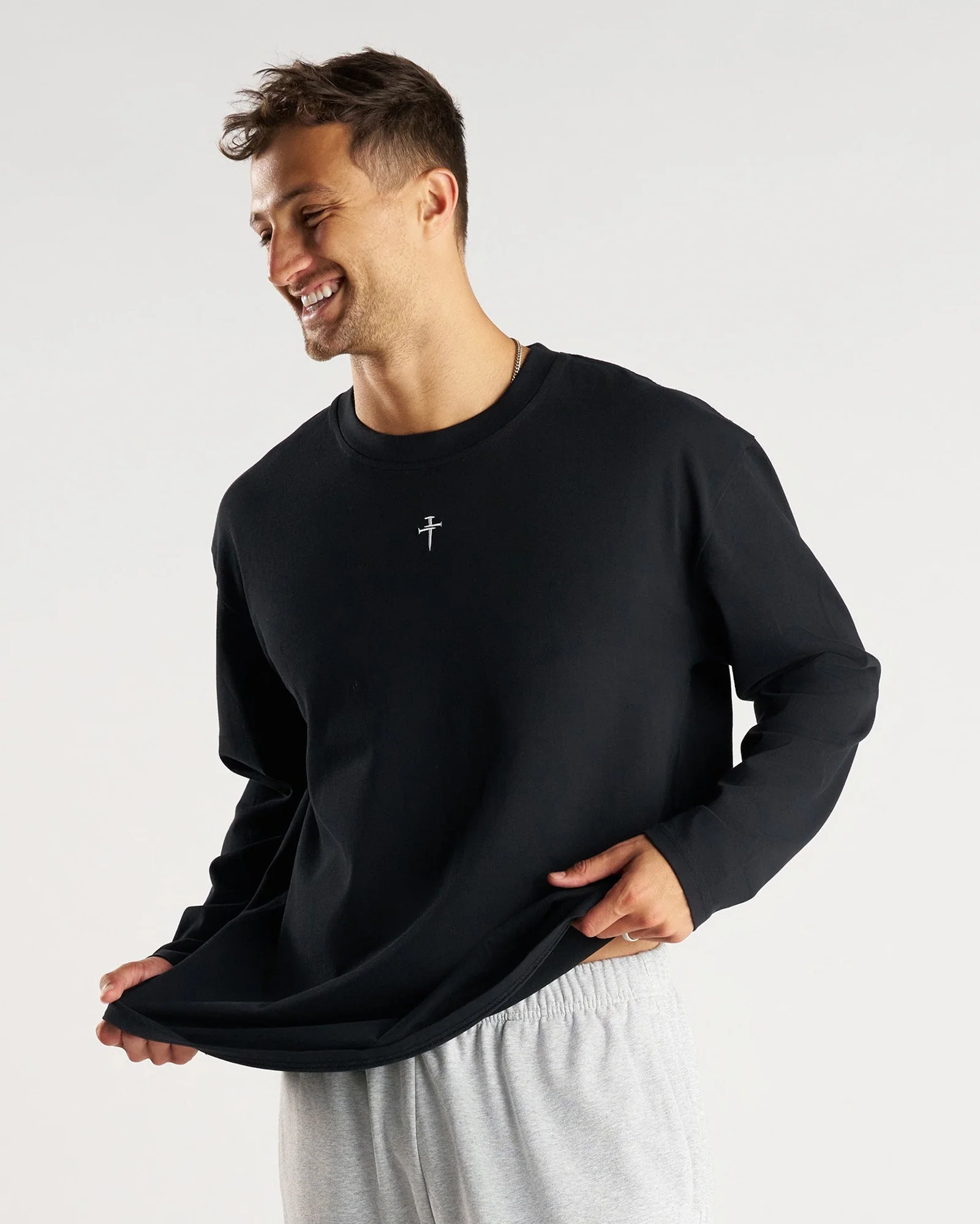 Heavyweight Cotton Oversized Long Sleeve "FHG" - Black - Image 5