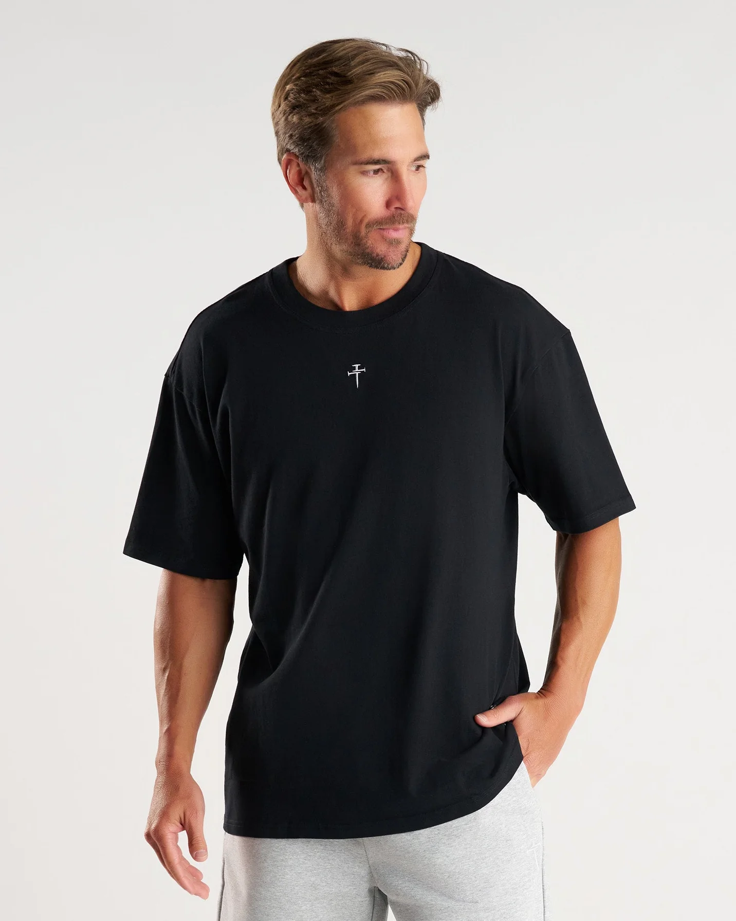 Heavyweight Cotton Oversized Tee "FHG" - Black - Image 2
