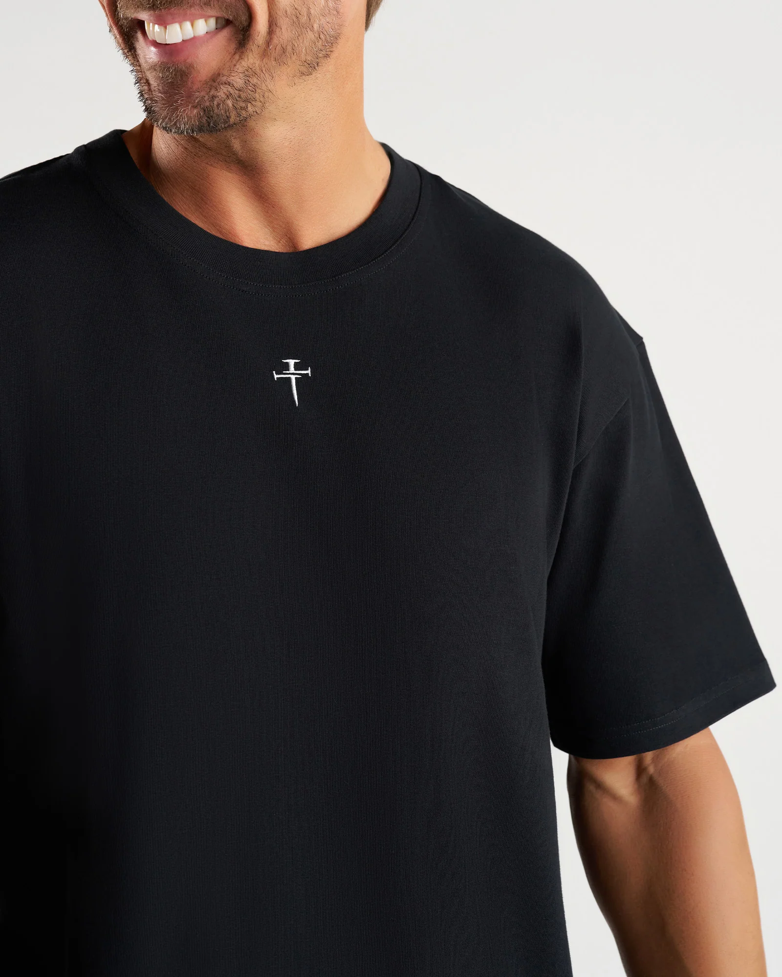 Heavyweight Cotton Oversized Tee "FHG" - Black - Image 3