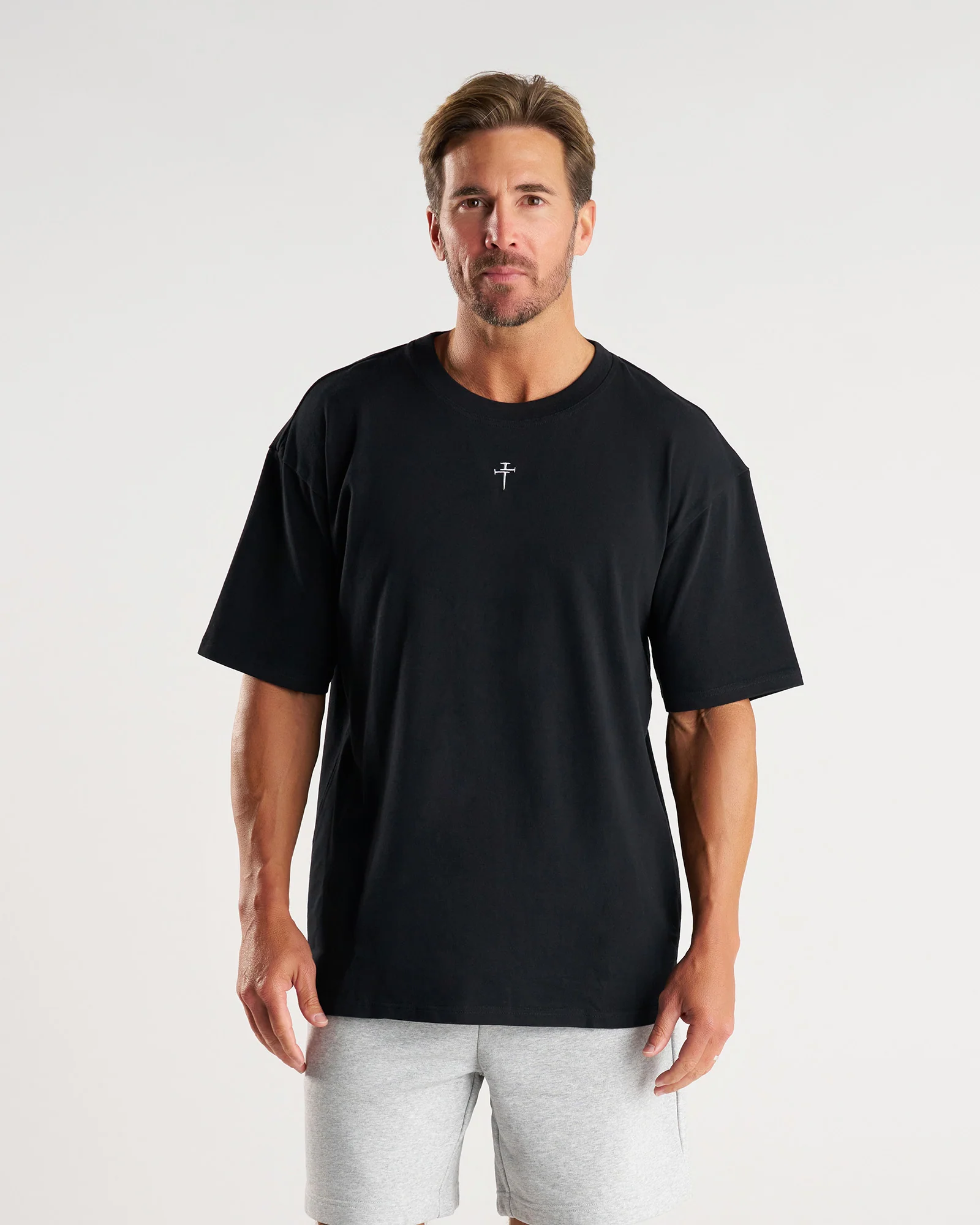 Heavyweight Cotton Oversized Tee "FHG" - Black - Image 4