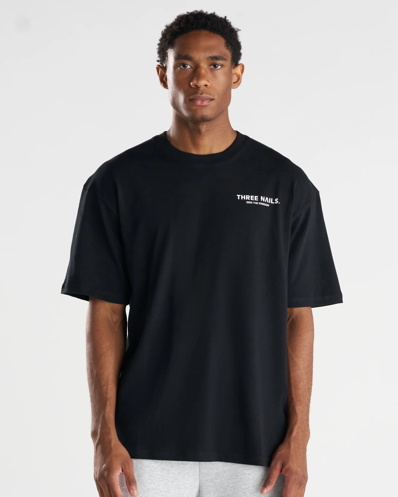 Heavyweight Cotton Oversized Tee "STK" - Black - Image 2