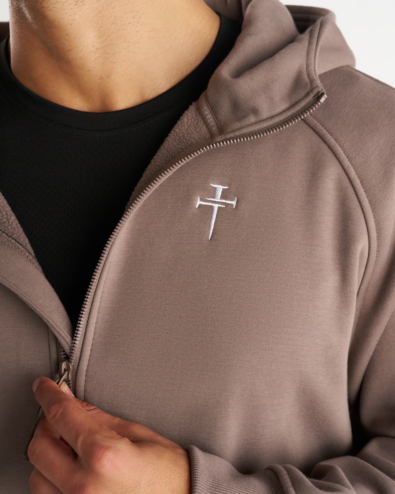 Signature Fleece Full Zip Hoodie - Deep Taupe - Image 3