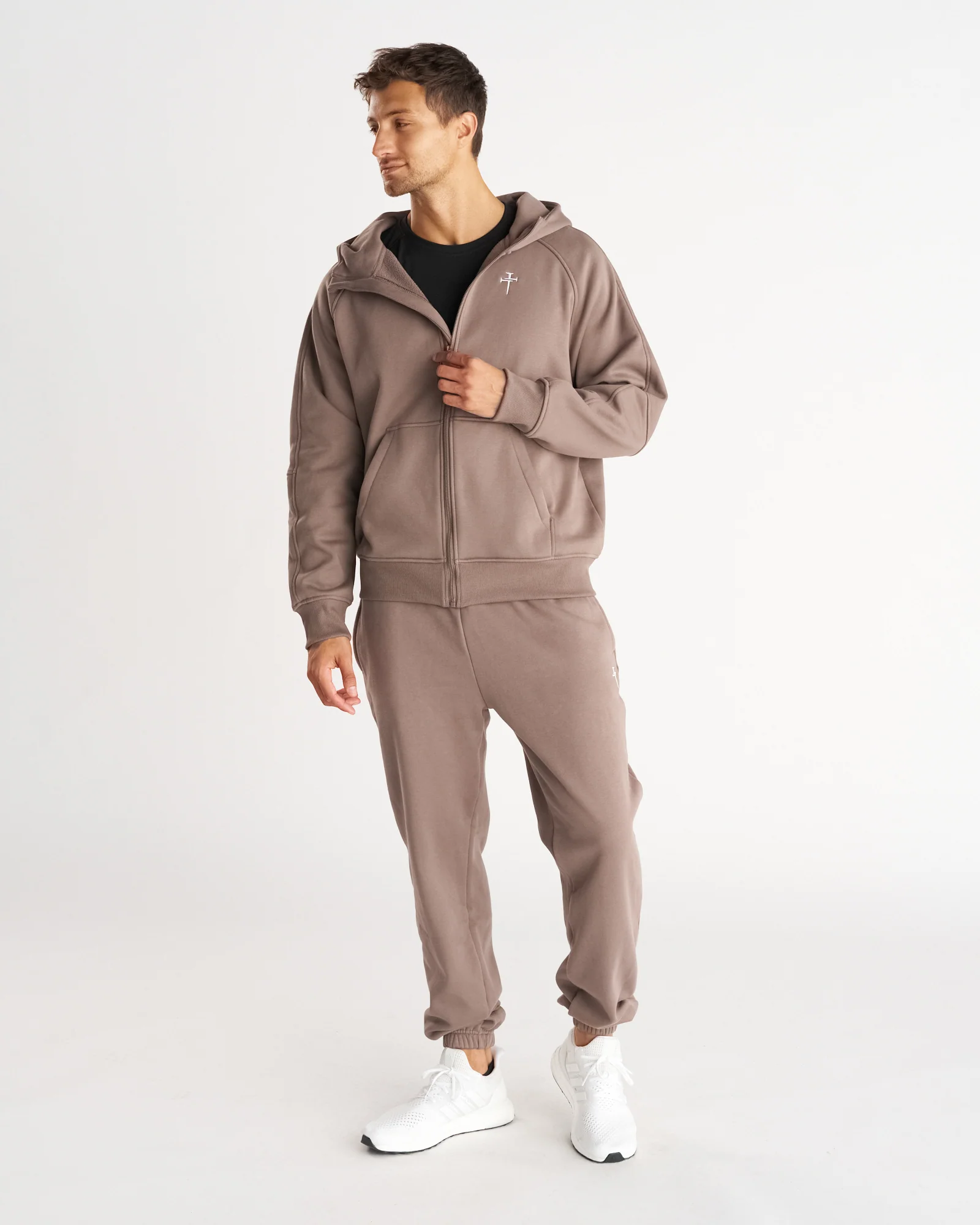 Signature Fleece Full Zip Hoodie - Deep Taupe - Image 6