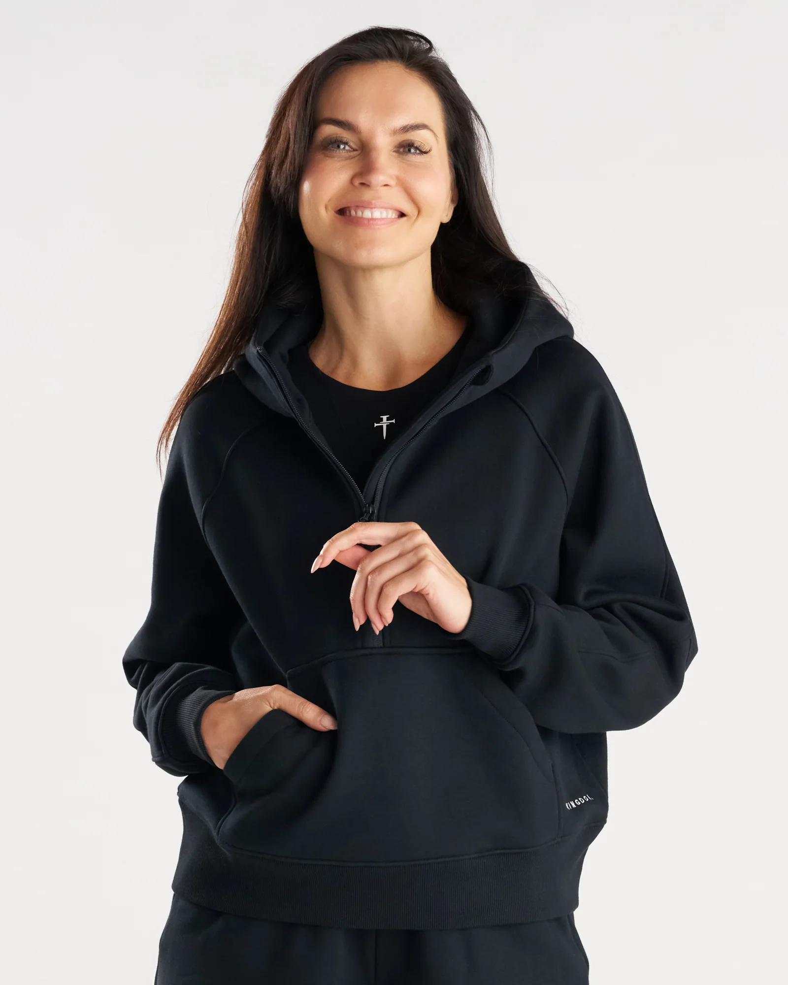 Women's Signature Fleece Half-Zip Hoodie - Black - Image 9