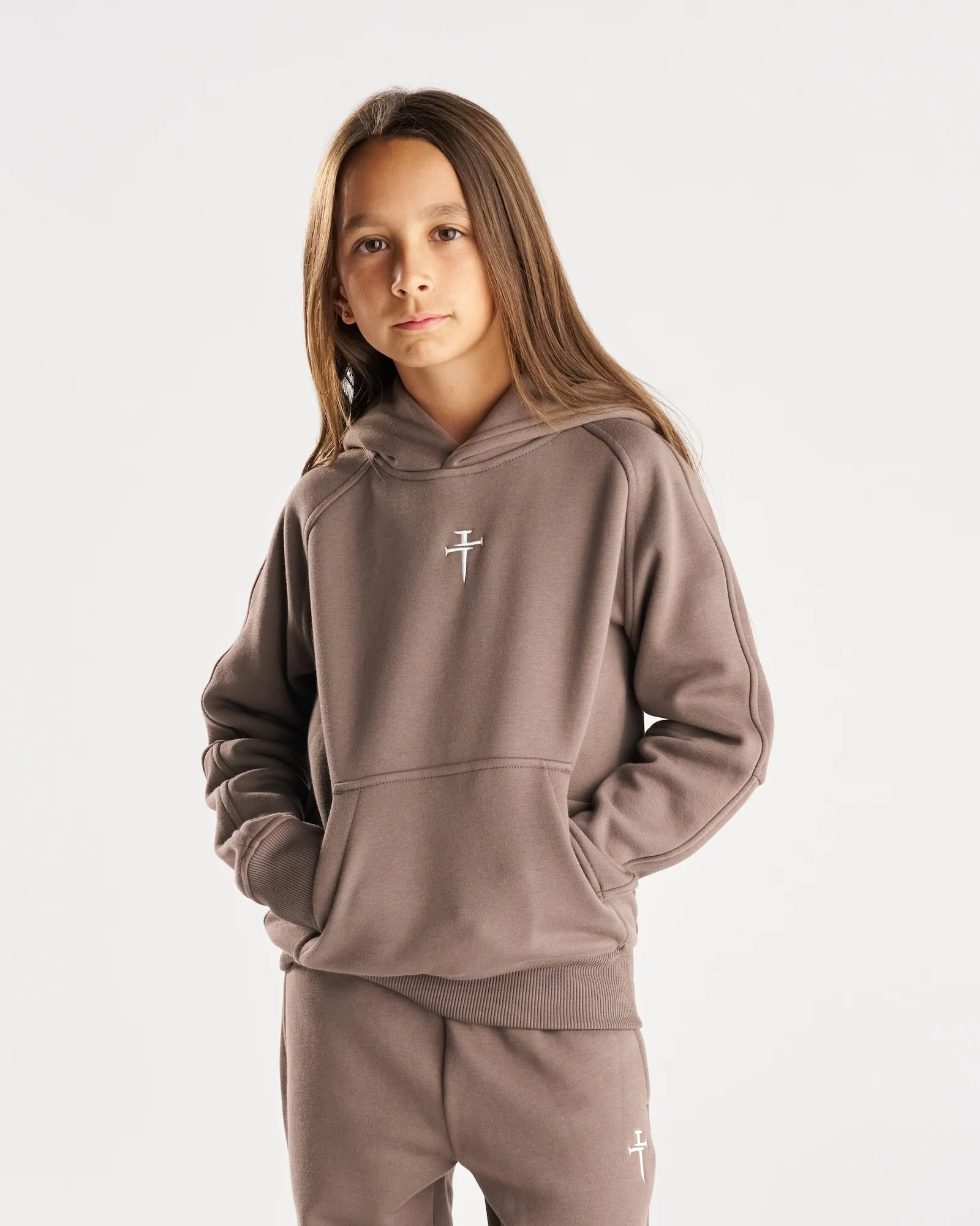 Youth Signature Fleece Hoodie - Deep Taupe - Image 4